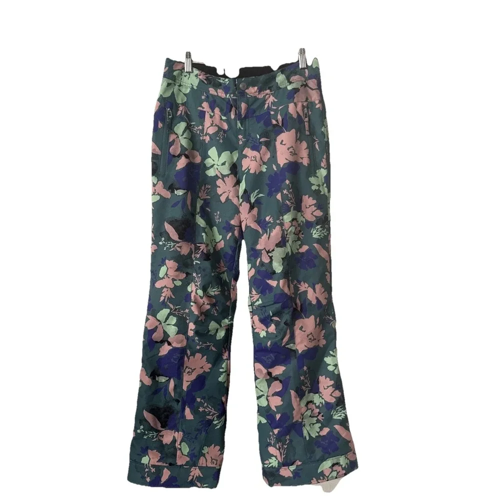 Obermeyer Girls L 14-16 Floral Ski Snow Pants Insulated Green Snowboard